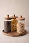 Set of 3 Vacuum Glass Storage Jars with Wooden Lids – with Wooden Tray - 3