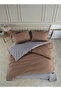 Ranforce 100% Cotton Double Duvet Cover Set Solid Color Brown - Gray - 2