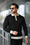 Men's Black Stretch Fabric Slim Fit Half Zipper Knitwear Sweater - 6