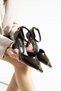 Celia Brown Women's 7cm Heeled Ankle Strap Shoes with Closed Front Pointed Toe and Gold Toe Detail