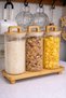 3-Piece Glass Jar with Bamboo Handle and Lid with Stand 1000 ml – Large Size Storage Jar Set - 2