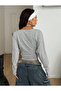 Women's Gray Double-Breasted Collar Long Sleeve Crop Blouse - 6
