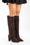 MERLA Brown Suede Genuine Leather Women's Heeled Boots - 4