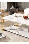 Wooden table with steel legs, white marble color, dimensions 43*60*120 cm - 2
