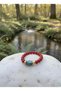 Red Coral and Turquoise Stone Gold Detailed Natural Stone Antique Design Women's Flexible Bracelet - 2