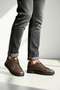 Men's Coffee Brown Leather Textured Black Thick Sole Guaranteed Lace-up Casual Sneaker Sports Shoes - 5