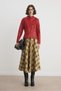 Oil Green Burgundy Plaid Cape Midi Skirt