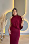 One Shoulder Draped Elegant Burgundy Long Dress - 7