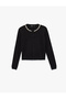 Long Sleeve Buttoned Crew Neck Rhinestone Knit Cardigan
