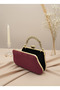 Burgundy Gold Luxury Suede Metal Handle Crystal Stone Embroidered Women Evening Dress Bag Wedding Engagement Graduation - 4