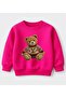Sweatshirt Embroidered Look Bear Dressed in a Sweater Printed Cotton 3-Thread Children's Sweatshirt Without Piping