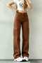 Lovrens 90`S Lycra Loose Women's Brown Back Pocketless Super High Waist Jean Denim Trousers - 2