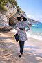 Zehra Black and White Ethnic Patterned Hijab Swimsuit Set of 4 with Bonnet and Bag - 2