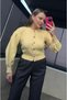 Yellow Balloon Sleeve Floral Button Detailed Short Cardigan - 6