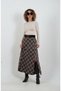 Coffee brown belted Slit plaid skirt - 3