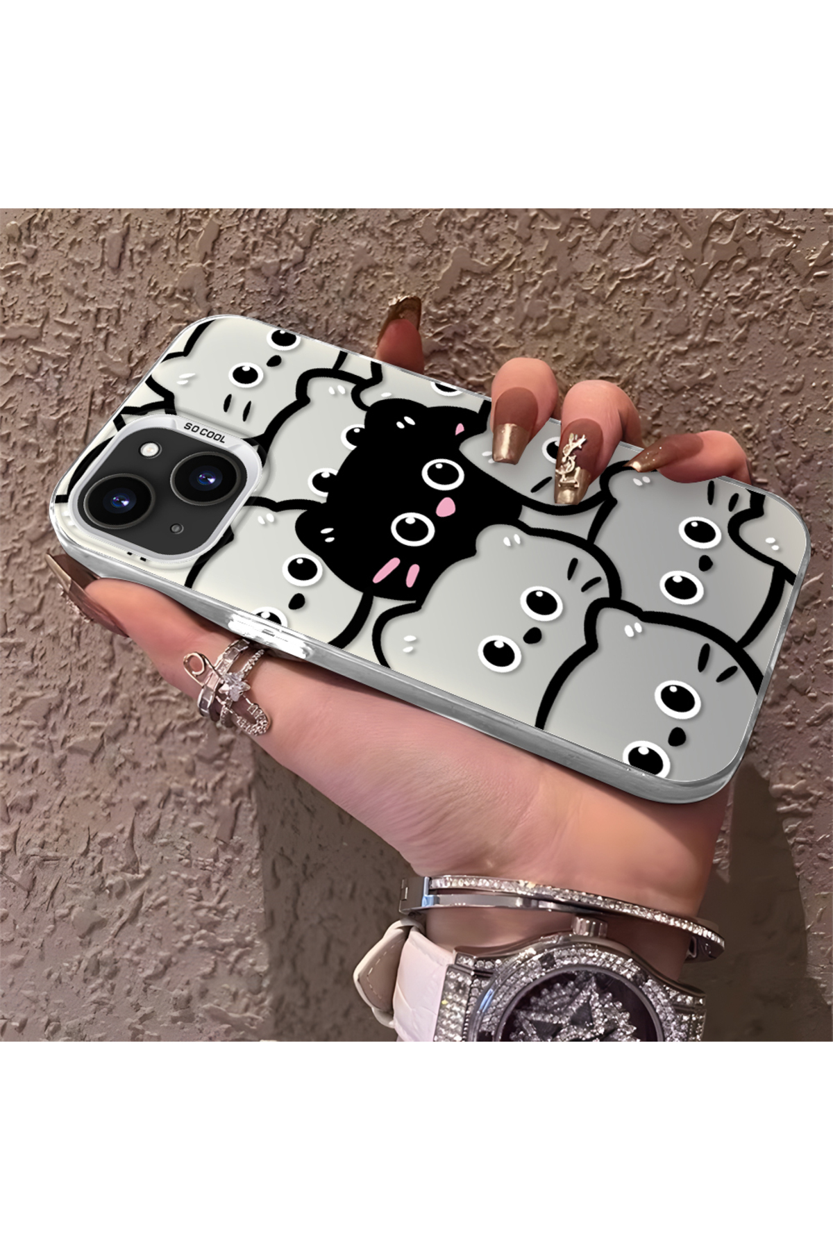 iPhone 15 Compatible Silicone Edge Acrylic Back Sweet Cat Protective Case - 4