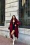 Women's Burgundy Full Length Cashmere Coat with Fur Detailing at Cuffs and Collar Nbstr1033 - 4