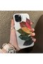 iPhone 14 Pro Max Compatible Silicone Edge Acrylic Back Colorful Leaf Protective Case