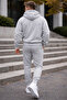 Men's Gray Hooded Tracksuit Set Winter Kangaroo Pocketed, Cotton-Lined - 2