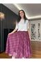 Burgundy Skirt Asymmetrical Elastic Waist Chiffon Skirt - 3