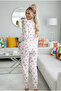 Cherry Print Transitional Thin Button Knitted Pajamas Suit 7978 - 3