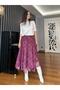 Burgundy Skirt Asymmetrical Elastic Waist Chiffon Skirt - 4