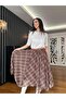 Brown Skirt Asymmetrical Elastic Waist Chiffon Skirt - 2