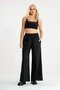 Black Steel Knitted Fabric Wide Leg Trousers with Pockets and Elastic Waist for Women