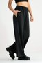 Black Steel Knitted Fabric Wide Leg Trousers with Pockets and Elastic Waist for Women - 4