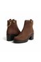 Brown Velvet Leather Women's Thick Heeled Boots with Gold Chain Detail