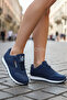 Unisex Navy Blue Lace-Up Mesh Breathable Comfortable Sole Walking Sneaker Athletic Shoe - 2