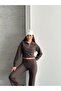 Women's Thessaloniki Fabric Mock Neck Piece Half Zipper Crop Set - 6