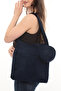 Velora Navy Blue Corded Fabric Velvet 32X38Cm Cloth Bag + Round Mini Bag - 3