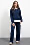 Navy Blue Stone Detailed Pantsuit for Girls 3-Piece Shirt Set 23478 - 4