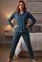 Women's Long Sleeve Buttoned Pajama Set Petrol 100% Cotton - 4