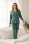 Women's Long Sleeve Buttoned Pajama Set Light Green 100% Cotton - 5