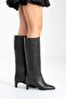 Taly Black Skin Genuine Leather Women's Block Heeled Boots - 5