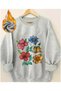 Colorful Flowers Print Detailed Crew Neck Sweatshirt
