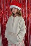 Girl's Plush Sweatshirt Hooded with Kangaroo Pocket, Age 5-8, Stone