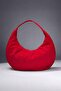 Red Suede Half Moon Women's Oval Shoulder Bag Double Zipper Bag - 3