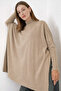 Women's Slit Beige Poncho Sweater Dp0001