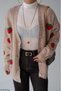 Women's Beige Strawberry Patterned Knitwear Cardigan - 5