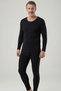 Men's Black Crew Neck Thermal Underwear Set - Body-Hugging Winter Top and Bottom Underwear Set
