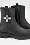 Women's Black Genuine Leather Buckle Zippered Thick Sole Boots - 5