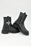 Women's Black Genuine Leather Buckle Zippered Thick Sole Boots