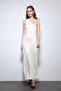 Stone Asymmetric Neckline Satin Long Dress - 3