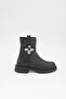 Women's Black Genuine Leather Buckle Zippered Thick Sole Boots - 2