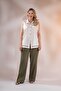 1112071 Women's Plus Size Beige Guipure Striped Blouse with Pockets - 4
