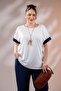 1112049 Women's Plus Size Navy Blue Sleeve Paneled Blouse - 3