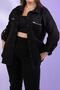 Plus Size Pocket Zip Detail Gabardine Women's Shirt Black - 6